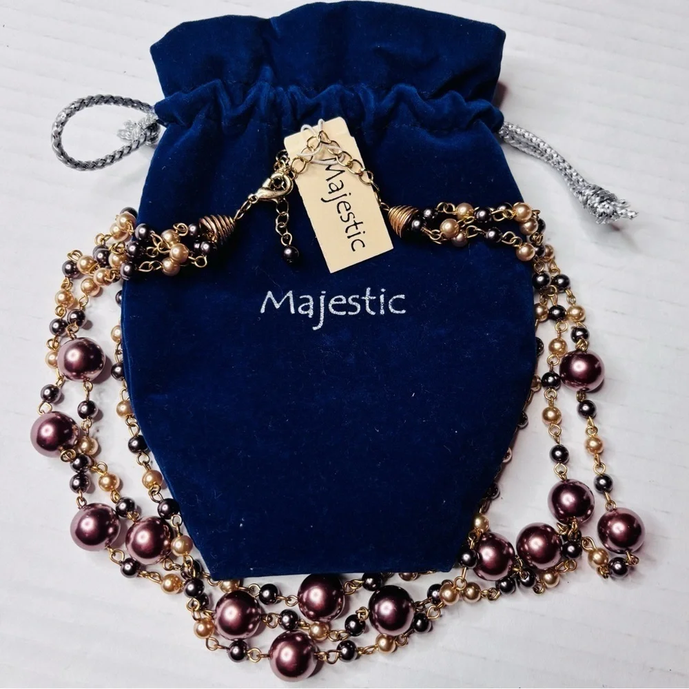 New MAJESTIC Triple-Strand Cascade Metallic Bronze Necklace